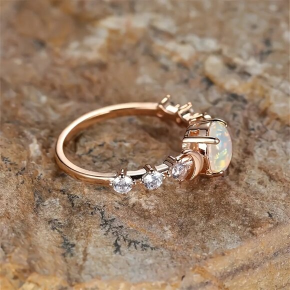 Rose Golden Synthetic Opal Ring - Picture 3 of 6